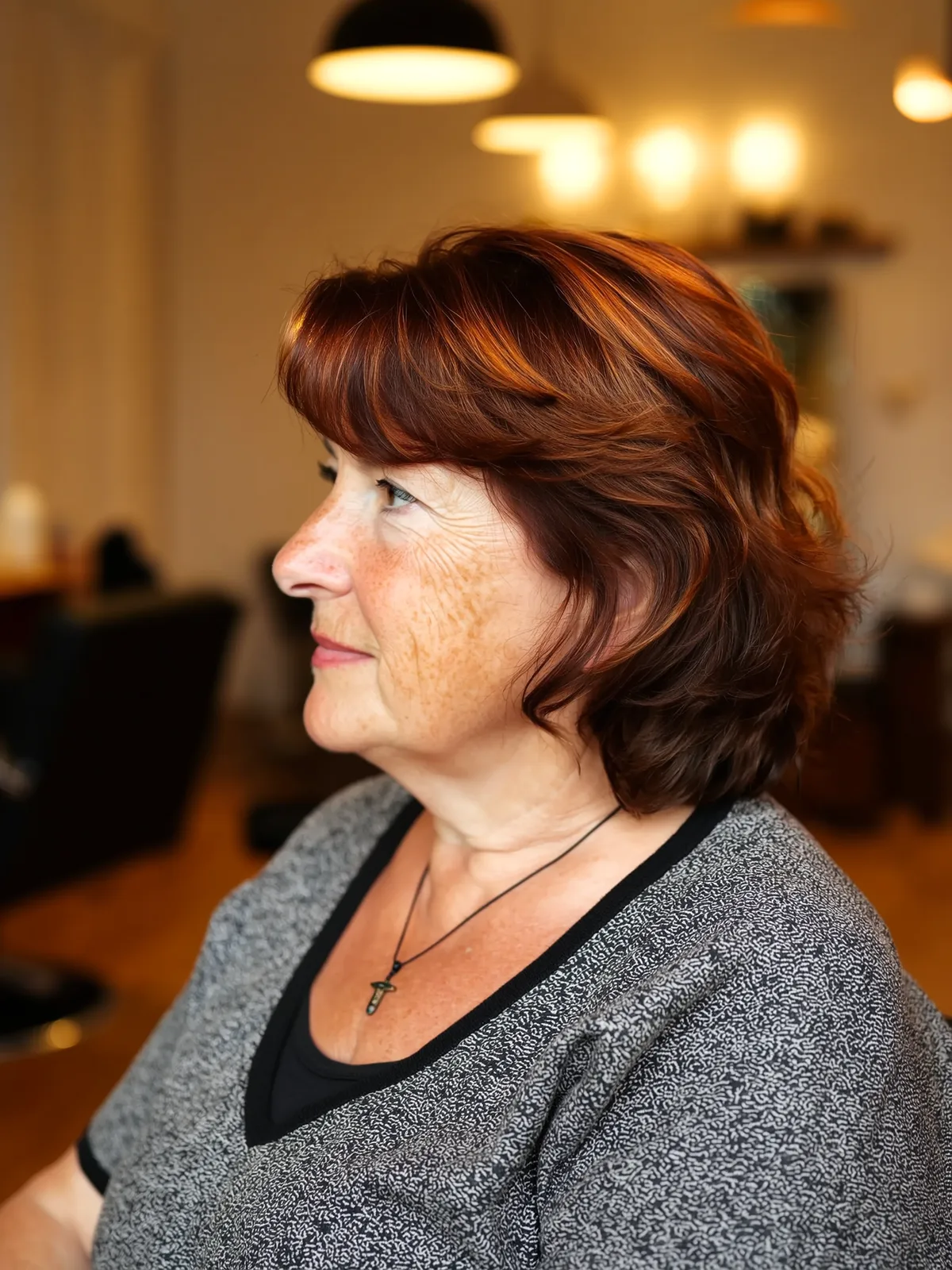 Rich Auburn Layered Bob with Copper Highlights